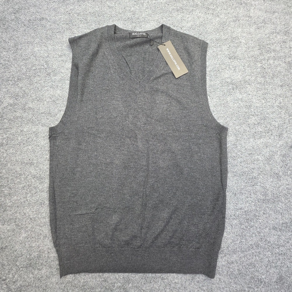 KALLSPIN Wool Blend Sweater Vest Men's Large Gray V-Neck NWT